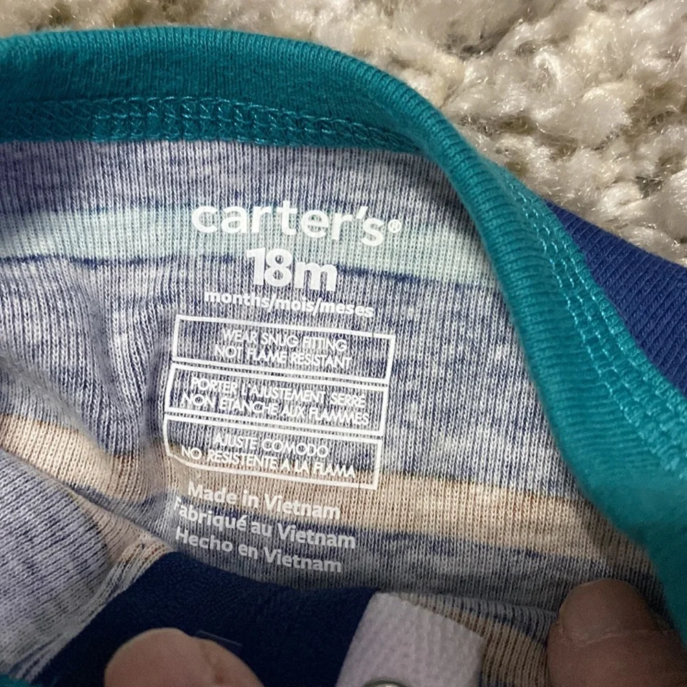 Carters Baby Boy Blue Striped Sloth Fleece Footed Pajamas Sleeper Zip Up 18M